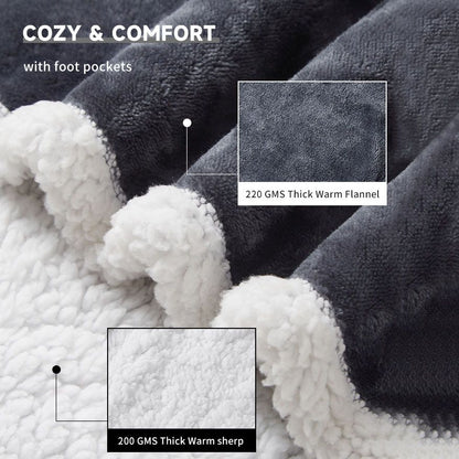 Wearable Electric Heated Blanket with Foot Pocket 127x177cm and Suede Fleece Slippers Set AU 5-6, Winter Warm Home Comfort Bundle