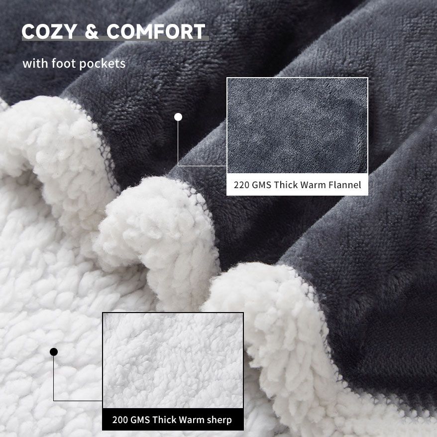 Wearable Electric Heated Blanket with Foot Pocket 127x177cm and Suede Fleece Slippers Set AU 9-10, Winter Warm Home Comfort Bundle