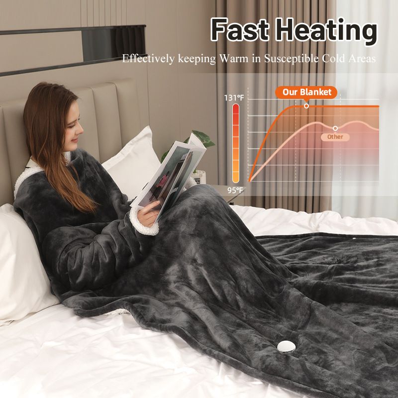 Wearable Electric Heated Blanket with Sleeves and Foot Pocket 127x177cm Smart Temperature Control Throw