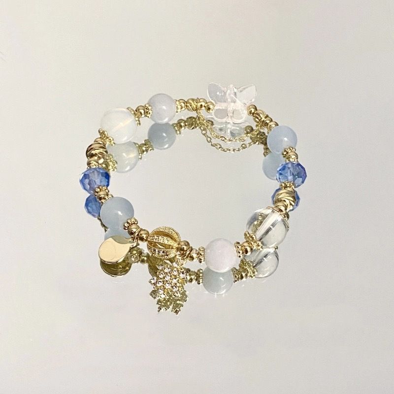 Blue Crystal Snowflake Charm Bracelet for Women, Elastic Beaded Christmas Gift Bracelet, Elegant Everyday Jewellery 13-15cm