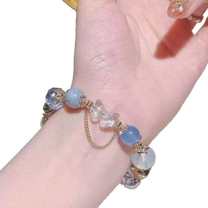 Blue Crystal Snowflake Charm Bracelet for Women, Elastic Beaded Christmas Gift Bracelet, Elegant Everyday Jewellery 13-15cm