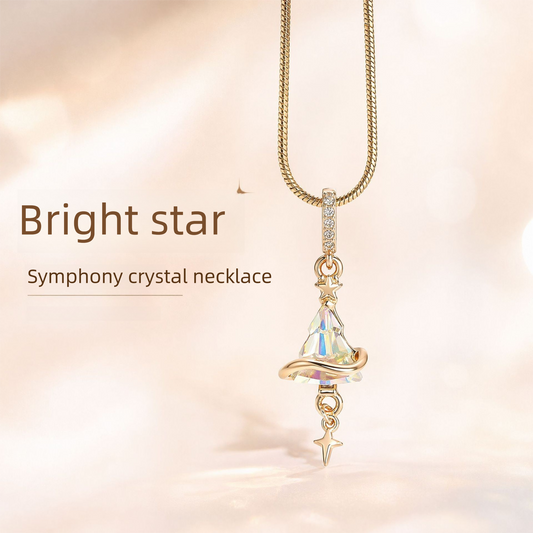 Crystal Star Witch Hat Pendant Necklace for Women, Gold Plated Celestial Charm Choker Jewellery Gift