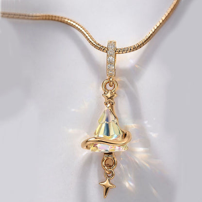 Crystal Star Witch Hat Pendant Necklace for Women, Gold Plated Celestial Charm Choker Jewellery Gift