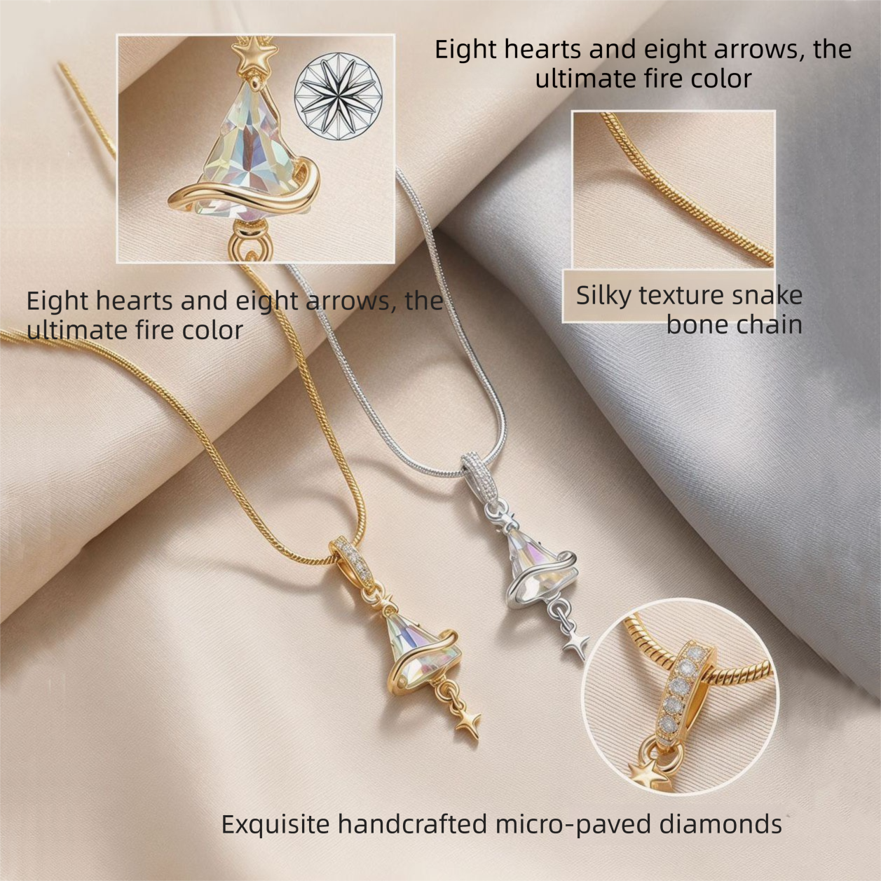Crystal Star Witch Hat Pendant Necklace for Women, Gold Plated Celestial Charm Choker Jewellery Gift
