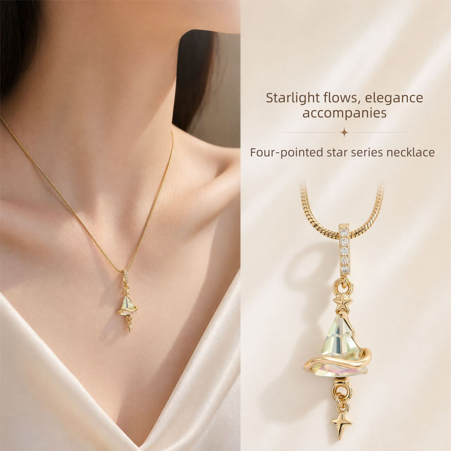 Crystal Star Witch Hat Pendant Necklace for Women, Gold Plated Celestial Charm Choker Jewellery Gift