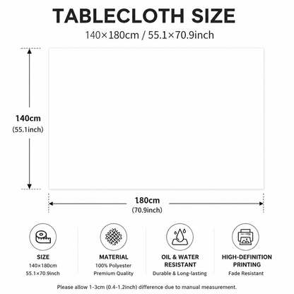 Christmas Waterproof Tablecloth (Snowflake pattern)140 x 180cm Festive Holiday Dining Table Cover Oil-Resistant Wipe Clean Christmas Home Decoration