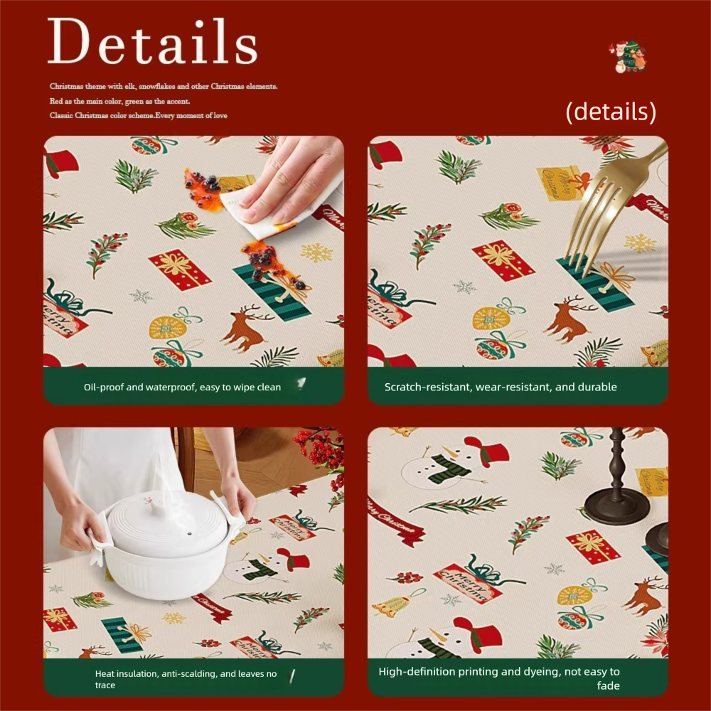 Christmas Waterproof Tablecloth (Snowflake pattern)140 x 200cm Festive Holiday Dining Table Cover Oil-Resistant Wipe Clean Christmas Home Decoration