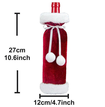 2 Pack (Red+Green) Christmas Velvet Wine Bottle Covers with Faux Fur Trim Reusable Wine Bottle Gift Bags for Holiday Table Decor and Christmas Party Decorations