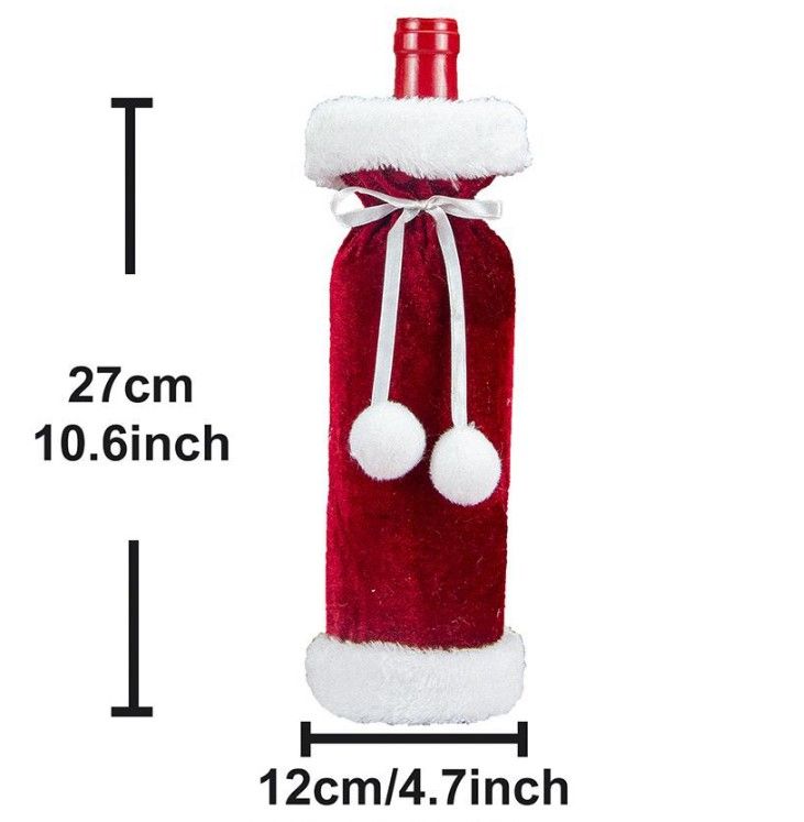 2 Pack Green Christmas Velvet Wine Bottle Covers with Faux Fur Trim Reusable Wine Bottle Gift Bags for Holiday Table Decor and Christmas Party Decorations