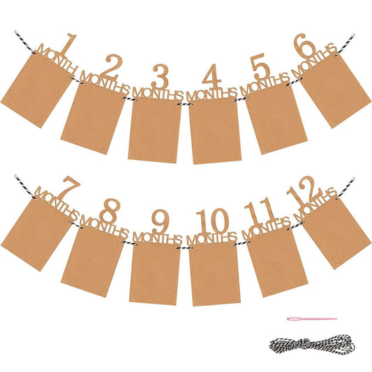 Baby Monthly Photo Banner Milestone Garland, 1-12 Months First Birthday Photo Display Banner, Baby Growth Photo Hanging Decoration