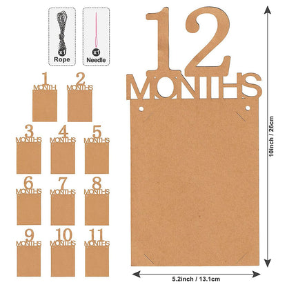 Baby Monthly Photo Banner Milestone Garland, 1-12 Months First Birthday Photo Display Banner, Baby Growth Photo Hanging Decoration