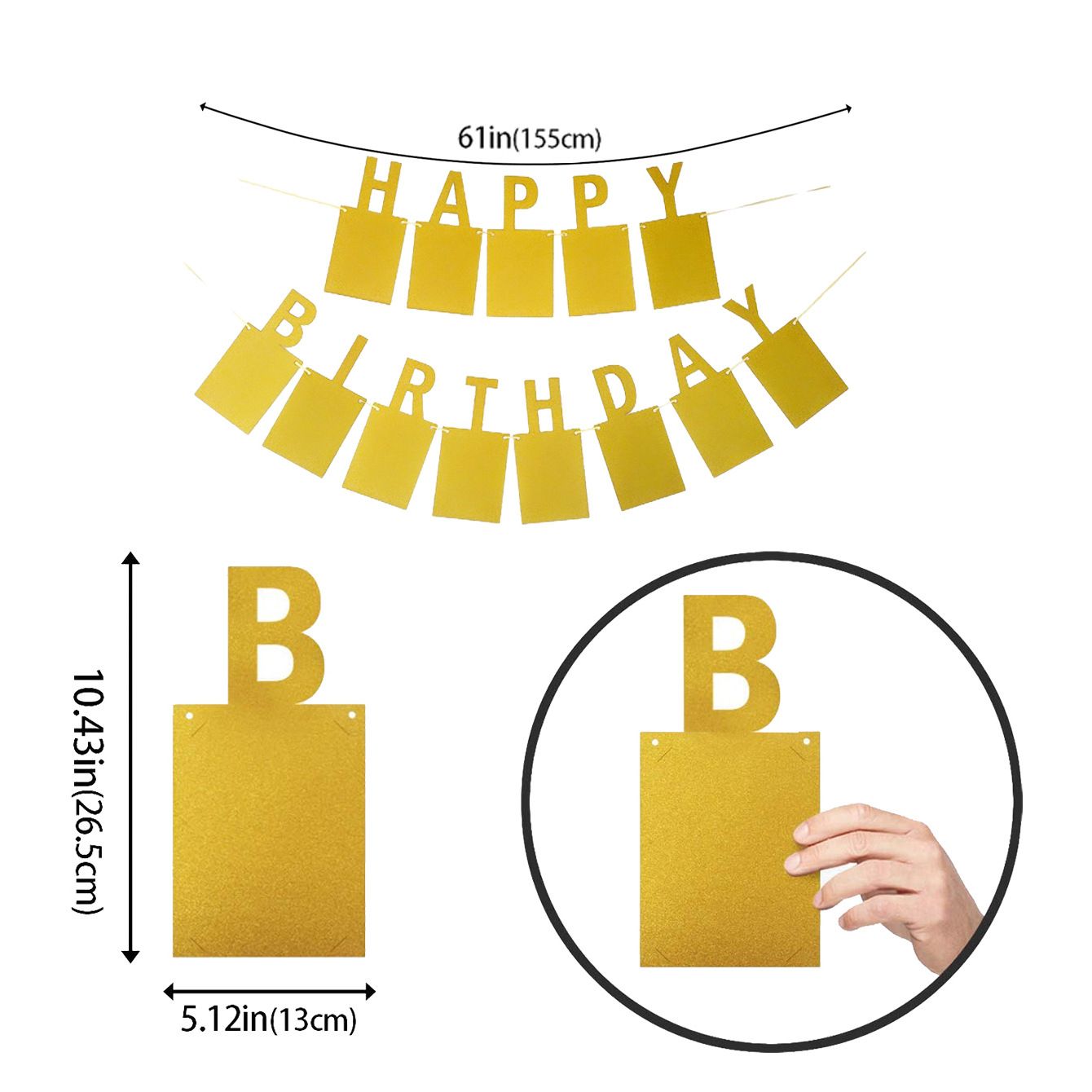 30th Birthday Photo Banner Garland, Gold Happy Birthday Photo Display Banner, DIY Party Backdrop Decoration