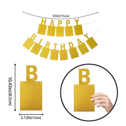30th Birthday Photo Banner Garland, Gold Happy Birthday Photo Display Banner, DIY Party Backdrop Decoration