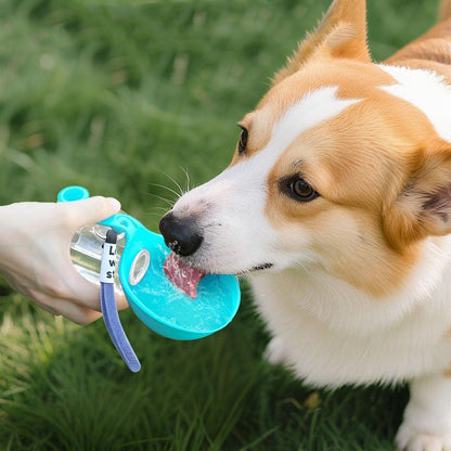 Blue Portable Pet Water Bottle with Foldable Drinking Bowl, 285ml Travel Dog Water Dispenser for Walking Hiking and Outdoor Adventures