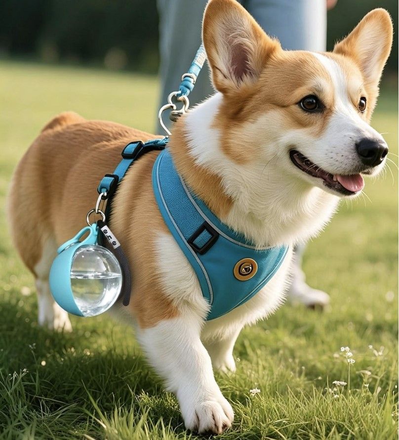 Blue Portable Pet Water Bottle with Foldable Drinking Bowl, 285ml Travel Dog Water Dispenser for Walking Hiking and Outdoor Adventures