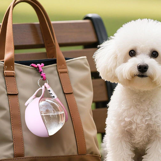 Pink Portable Pet Water Bottle with Foldable Drinking Bowl, 285ml Travel Dog Water Dispenser for Walking Hiking and Outdoor Adventures