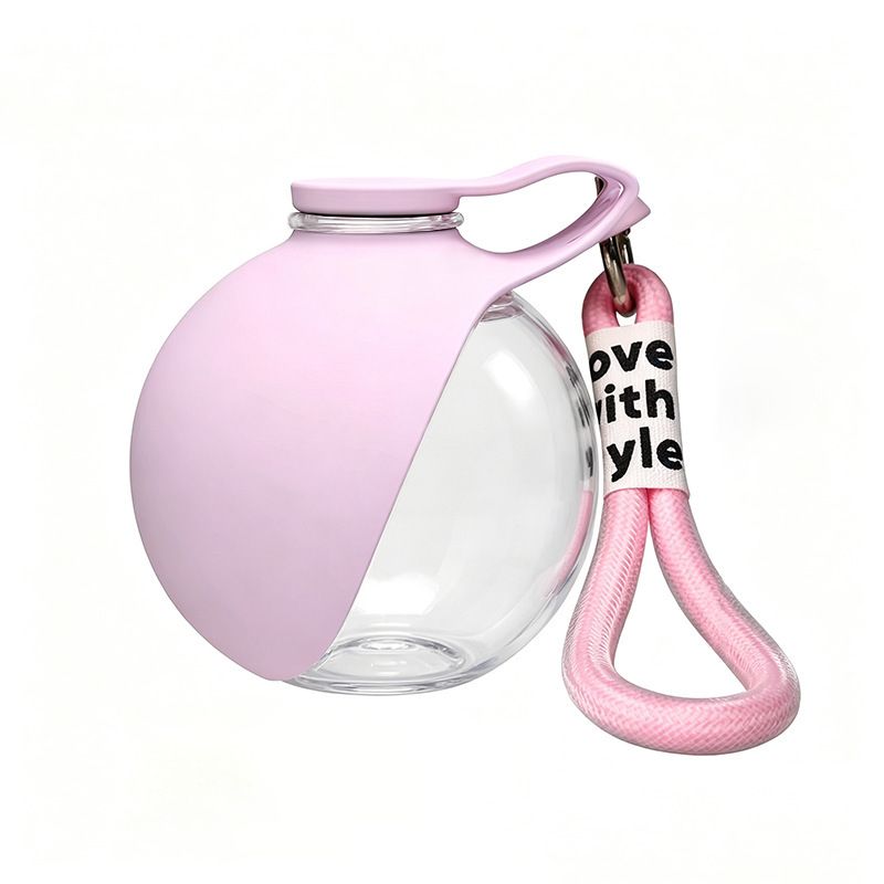 Pink Portable Pet Water Bottle with Foldable Drinking Bowl, 285ml Travel Dog Water Dispenser for Walking Hiking and Outdoor Adventures