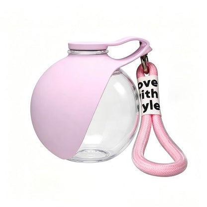 Pink Portable Pet Water Bottle with Foldable Drinking Bowl, 285ml Travel Dog Water Dispenser for Walking Hiking and Outdoor Adventures