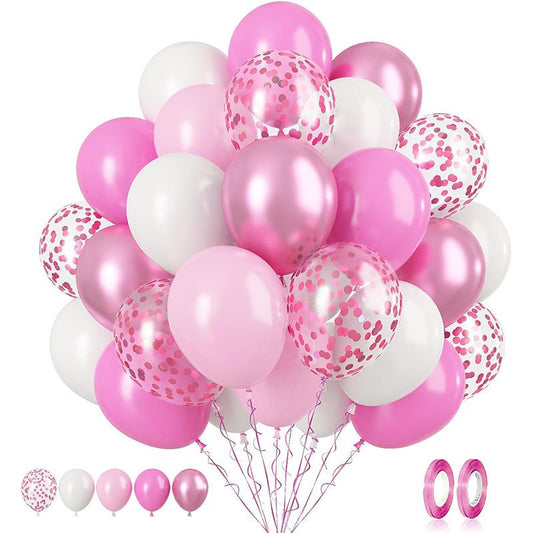 Pink 60PCS Balloon Set 12 Inch Thickened Party Balloons with Confetti Balloons for Birthday Wedding Baby Shower Decorations