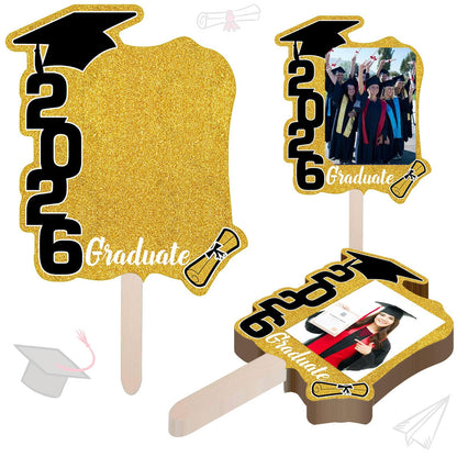 Graduate Photo Frame Fan Prop for Graduation Party (12pcs Blue), Personalized 4x6 Inch Photo Holder, Senior Photo Party Decor