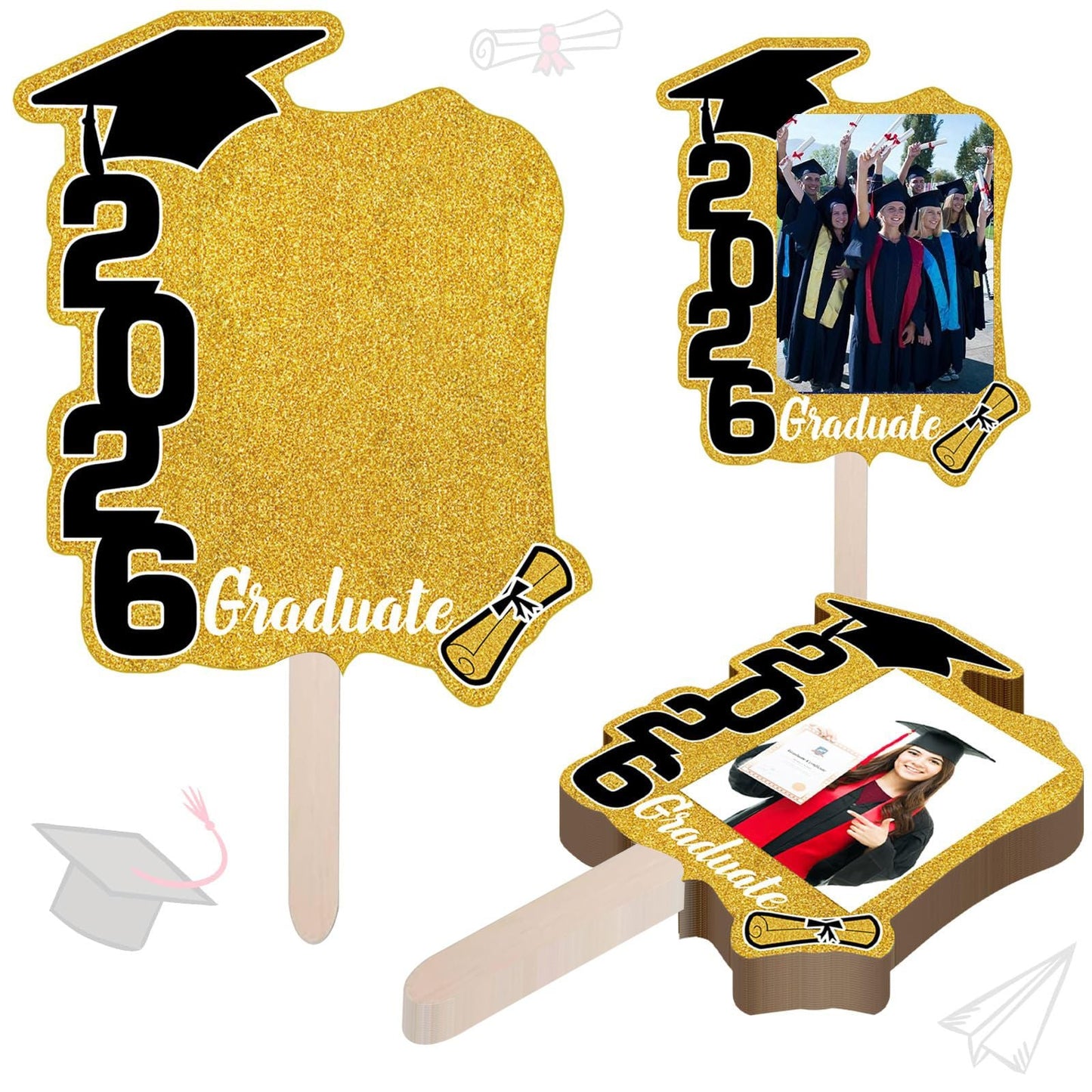 Graduate Photo Frame Fan Prop for Graduation Party (12pcs Red), Personalized 4x6 Inch Photo Holder, Senior Photo Party Decor