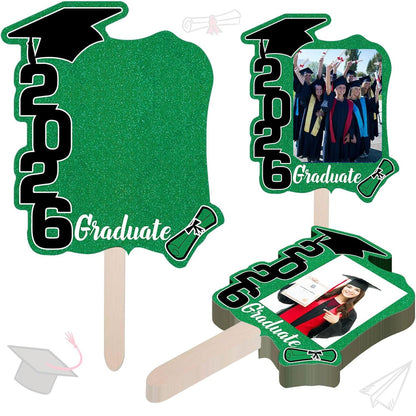 Graduate Photo Frame Fan Prop for Graduation Party (12pcs Green), Personalized 4x6 Inch Photo Holder, Senior Photo Party Decor