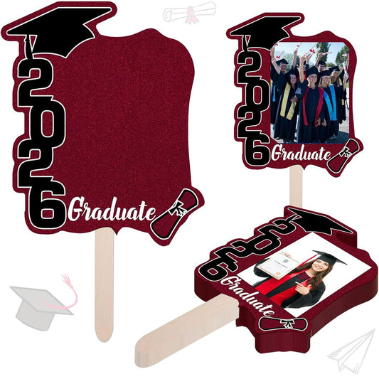 Graduate Photo Frame Fan Prop for Graduation Party (12pcs Burgundy), Personalized 4x6 Inch Photo Holder, Senior Photo Party Decor