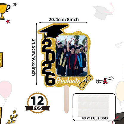 Graduate Photo Frame Fan Prop for Graduation Party (12pcs Burgundy), Personalized 4x6 Inch Photo Holder, Senior Photo Party Decor
