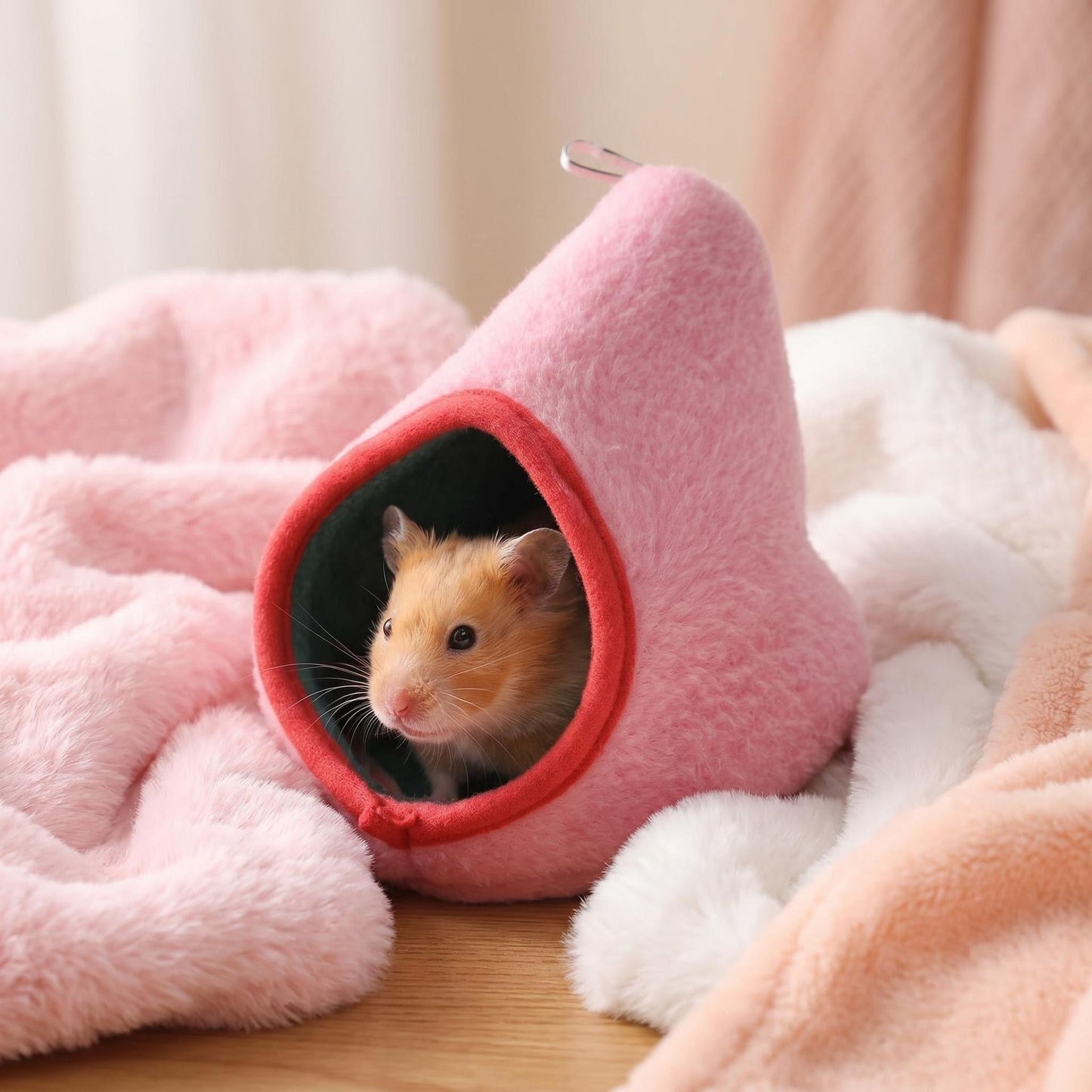 Pink Soft Cozy Hamster Bed Small Pet Sleeping Nest for Winter Guinea Pig, Hamster, Sugar Glider, Safe & Warm Hideaway