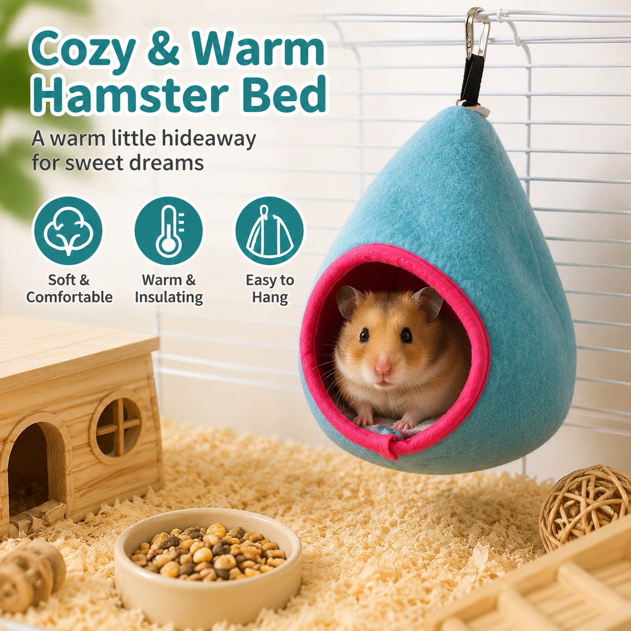 Blue Soft Cozy Hamster Bed Small Pet Sleeping Nest for Winter Guinea Pig, Hamster, Sugar Glider, Safe & Warm Hideaway