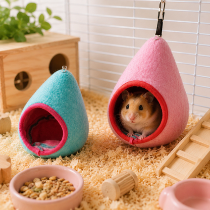 2-Pack (Pink+Blue) Hanging Hamster Cozy Nest Warm Fleece Bed for Winter Small Pet Sleep Hideaway