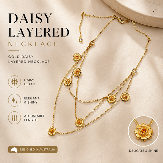 Gold Daisy Layered Necklace for Women Multi Strand Floral Pendant Collarbone Chain Jewellery Elegant Summer Statement Necklace Gift Ready Fashion Accessory