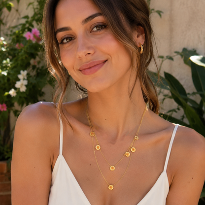 Gold Daisy Layered Necklace for Women Multi Strand Floral Pendant Collarbone Chain Jewellery Elegant Summer Statement Necklace Gift Ready Fashion Accessory