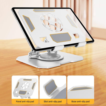 Black 360 Degree Rotating Tablet and Phone Stand Adjustable Desktop Holder Foldable Aluminium Alloy Device Stand for Video Calls Streaming Study and Office Us