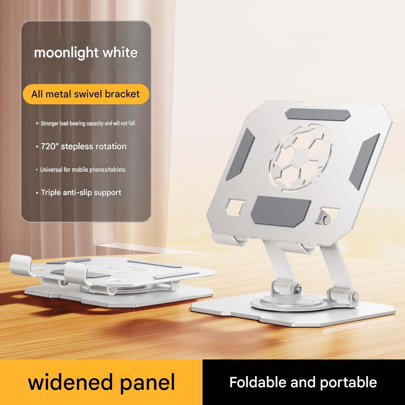 White 360 Degree Rotating Tablet and Phone Stand Adjustable Desktop Holder Foldable Aluminium Alloy Device Stand for Video Calls Streaming Study and Office Us