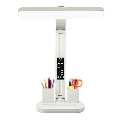 LED Desk Lamp with Digital Clock Temperature Display Pen Holder and Phone Stand Foldable Eye Caring Study Reading Light for Students Home Office