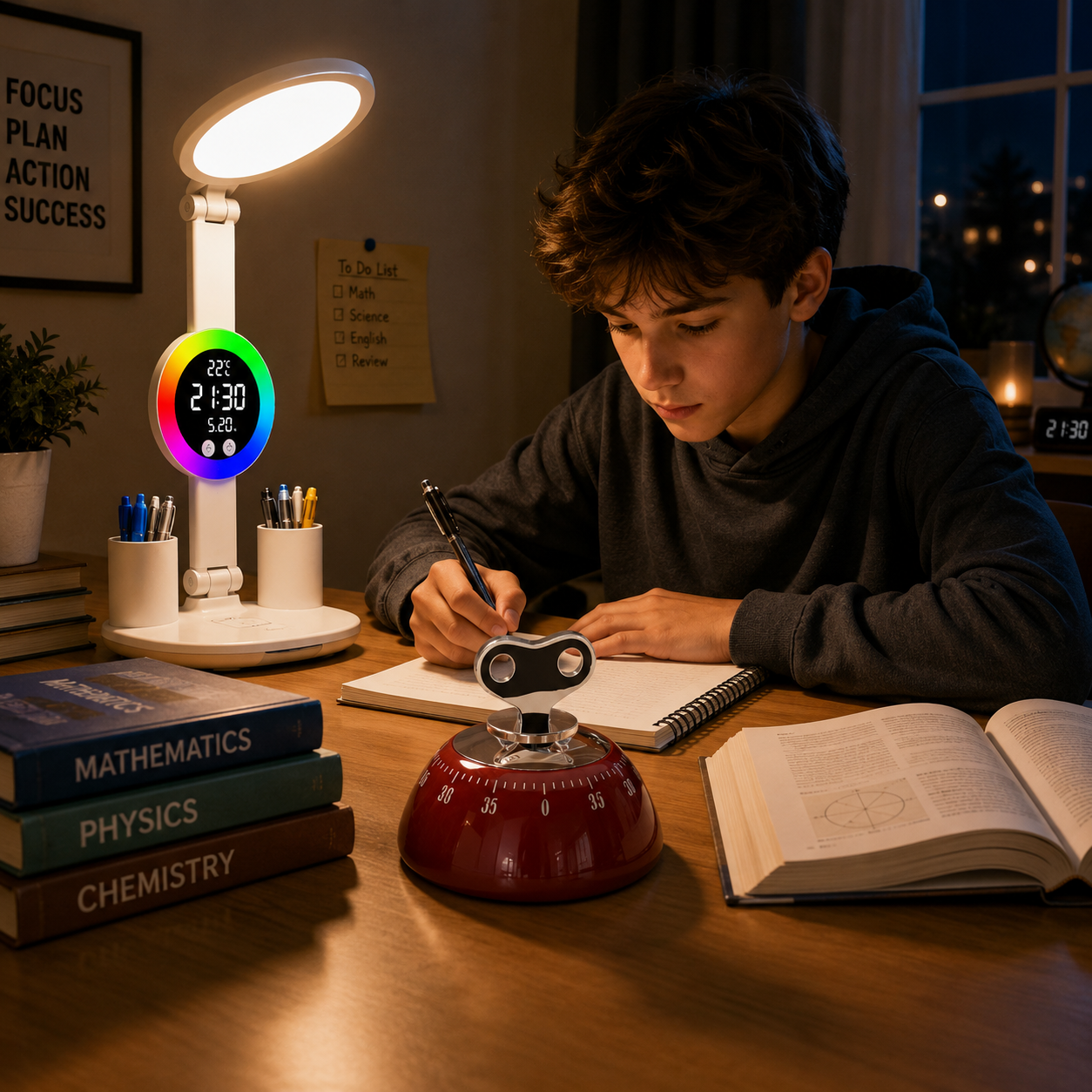 Study Smarter Bundle LED Reading Lamp with Smart Display Pen Holders & Red Magnetic Countdown Timer