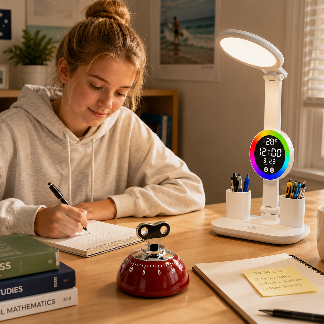 Study Smarter Bundle LED Reading Lamp with Smart Display Pen Holders & Red Magnetic Countdown Timer