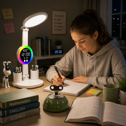 Study Smarter Bundle LED Reading Lamp with Smart Display Pen Holders & Green Magnetic Countdown Timer