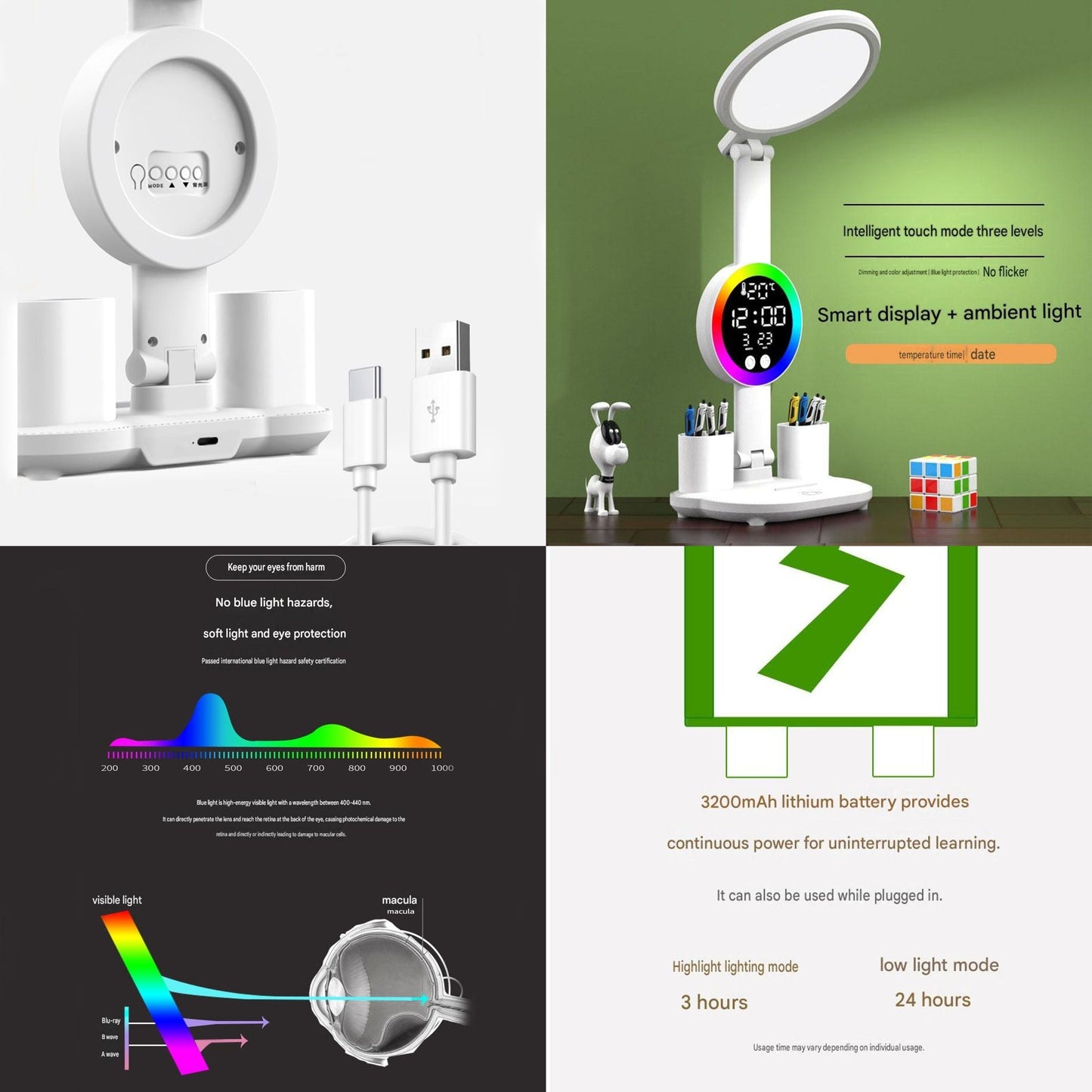 Study Smarter Bundle LED Reading Lamp with Smart Display Pen Holders & Green Magnetic Countdown Timer