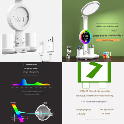 Study Smarter Bundle LED Reading Lamp with Smart Display Pen Holders & Green Magnetic Countdown Timer