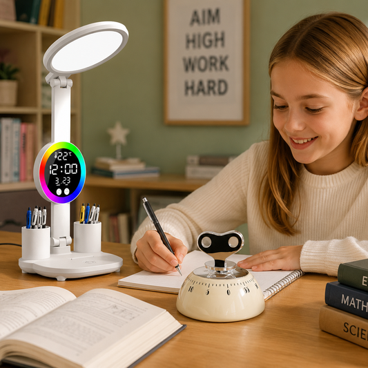 Study Smarter Bundle LED Reading Lamp with Smart Display Pen Holders & White Magnetic Countdown Timer