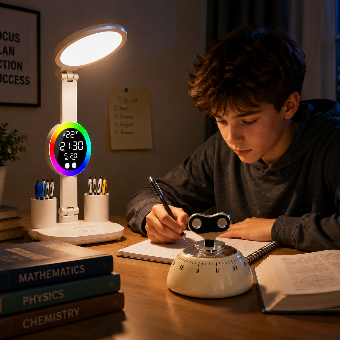 Study Smarter Bundle LED Reading Lamp with Smart Display Pen Holders & White Magnetic Countdown Timer