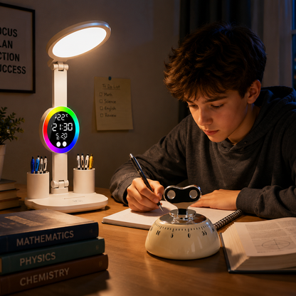 Study Smarter Bundle LED Reading Lamp with Smart Display Pen Holders & White Magnetic Countdown Timer