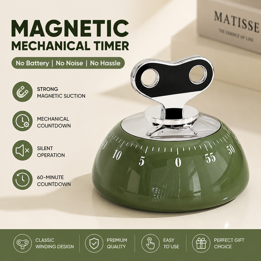 Green 60-Minute Magnetic Mechanical Kitchen Timer Countdown Clock for Cooking, Study, Productivity and Time Management