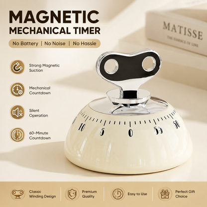 White 60-Minute Magnetic Mechanical Kitchen Timer Countdown Clock for Cooking, Study, Productivity and Time Management