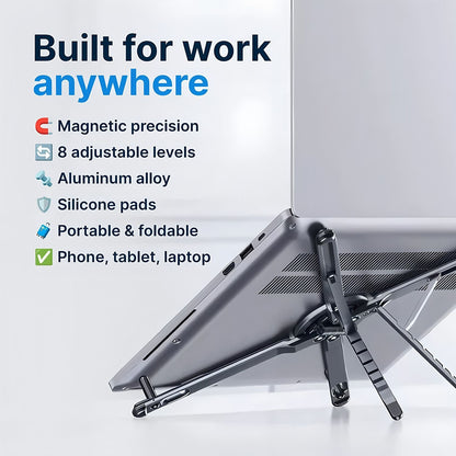 Grayish blue Foldable Magnetic Phone & Tablet Stand Aluminium Alloy Laptop Holder Adjustable Desktop Stand for Mobile Phone, Tablet and Notebook