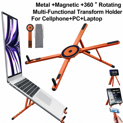 Orange Foldable Magnetic Phone & Tablet Stand Aluminium Alloy Laptop Holder Adjustable Desktop Stand for Mobile Phone, Tablet and Notebook