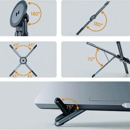 Orange Foldable Magnetic Phone & Tablet Stand Aluminium Alloy Laptop Holder Adjustable Desktop Stand for Mobile Phone, Tablet and Notebook