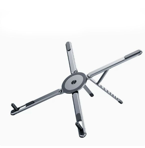 Gray Foldable Magnetic Phone & Tablet Stand Aluminium Alloy Laptop Holder Adjustable Desktop Stand for Mobile Phone, Tablet and Notebook